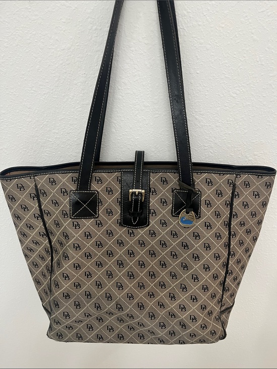 Dooney & Bourke Handbags - Dooney & Bourke Beige Monogram Tote with Black Trim